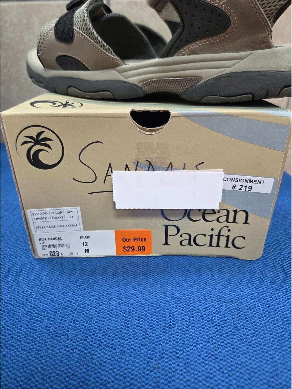 Ocean Pacific Men's Beige and Black Sport Sandals Size 12 NIB